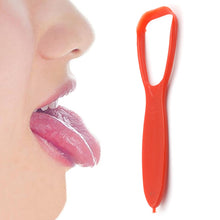 Durable plastic tongue scraper, highlighted as safe for dishwasher cleaning.