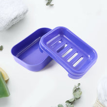 Blue soap case showing slotted drainage base to keep soap dry