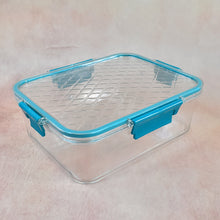 Close-up of airtight locking mechanism on plastic lunch box lid
