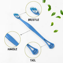 Detail view of the flexible tongue scraper head for effective cleaning.