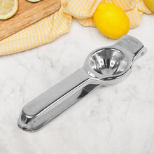 Polished stainless steel manual lemon squeezer with sturdy design