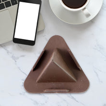 Smartphone resting on Pyramid Brown Mobile Stand for hands-free use