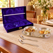 Silver-Plated Brass Bowl Set with Elegant Serving Tray & Velvet Gift B