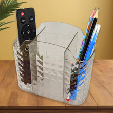 Multipurpose organizer holding office stationery items in clear compartments