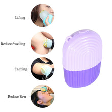 Someone carefully using the purple ice roller around the delicate eye area.