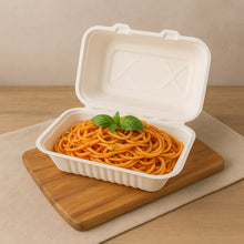 FresheeClamshell Takeaway Compostable Bagasse Food Box 9x6x3 Inch – 10 Pcs Pack