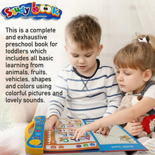 Side view of the musical learning book, highlighting its touch buttons and sturdy design.