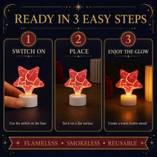 A three-step guide showing how to switch on, place, and enjoy a red star-shaped LED tealight candle.