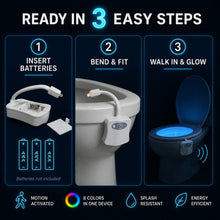 User guide showing how to install and use the motion sensor toilet light