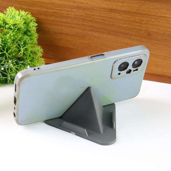 Grey pyramid mobile stand angled view for smartphones