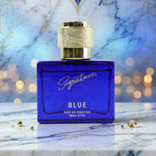 Signature premium blue scent perfume spray in stylish bottle