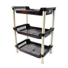 Vertical space-saving design of the 3-Tier Plastic Storage Rack Organizer