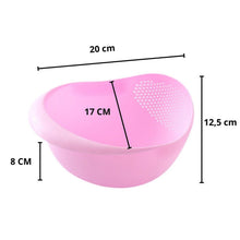 Side view of a durable plastic colander for washing and draining food.