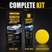 A complete kit including scratch removal wax in a box, a tube, and a yellow foam applicator.