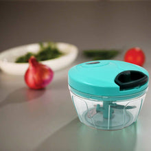 Person demonstrating the string pull mechanism of the Bathora Mini Chopper.