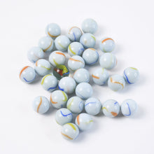 Set of heirloom style white glass marbles with colorful swirls
