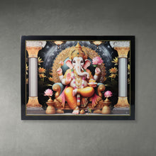 Detailed view of wooden frame surrounding the Lord Ganesha Wall Painting