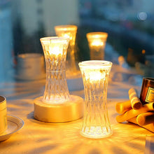 Crystal Night Light Lamp illuminating a bedside table in a bedroom.