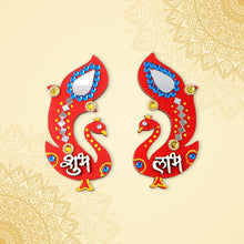 Shubh Labh Wall Hanging featuring traditional peacock design with mirror and stone work