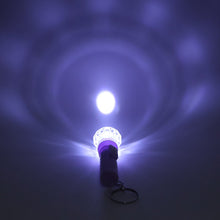 Mini LED keychain torch showing push-button switch and plastic body