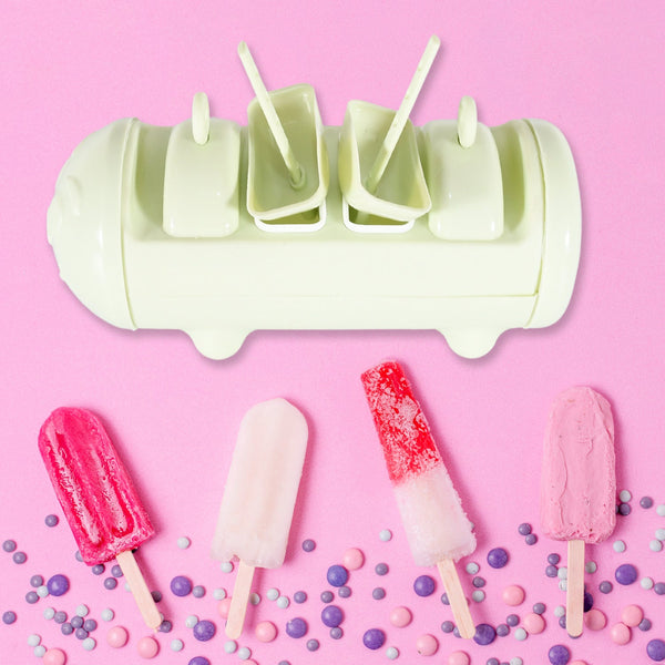 Multicolor Cartoon Ice Candy Mold with four fun-shaped popsicles, ready to enjoy.