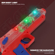 A child's hand securely holding the Transparent Gear Toy Gun during playtime.