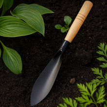 Heavy duty gardening trowel metal blade and wooden handle ergonomics
