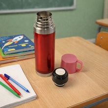 Travel drink bottle with secure grip handle and durable stainless steel ring base