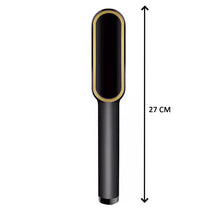 Hair straightener displaying temperature control buttons and LED readout.