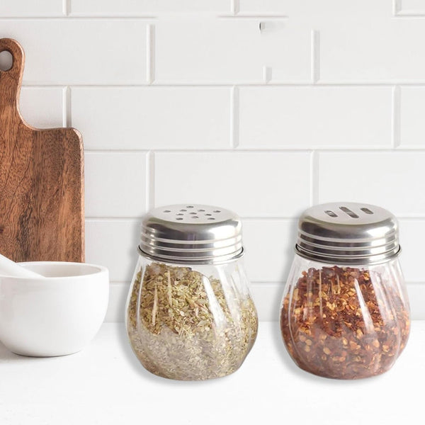 Apex Oregano & Chilli Flakes Dispenser Set 2 Pcs Plastic Spice Shaker with Steel Lid