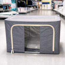 Multiple steel frame storage bags neatly stacked, showcasing efficient space-saving organization.