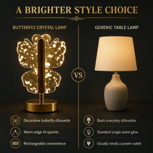 Comparison image highlighting the benefits of the golden butterfly accent LED table lamp.
