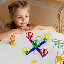 Overview of the complete kids' basketball toy set with 5 balls and 5 baskets.
