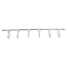 Top-down view of the stainless steel utensil hanger rail, showcasing its compact design and hooks.