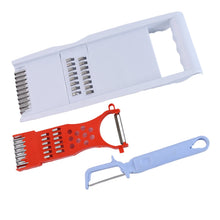 Blue-handled peeler tool part of the 3-in-1 kitchen grater set