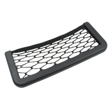 A black mesh car organizer with a hexagonal net pattern on a white background.