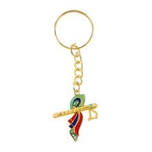 Sturdy metal Krishna flute keychain with attached keyring