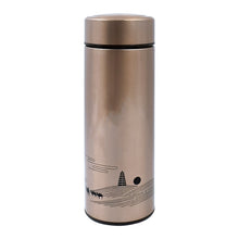 Multiple views of the Own Hydrate stainless steel water bottle, emphasizing its compact and travel-friendly size.