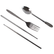 Stainless steel fork, spoon, and chopsticks from the portable cutlery set