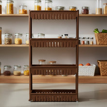 Portable 4-layer plastic storage shelf with wheels