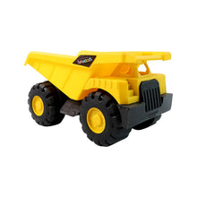 Construction vehicle toy featuring friction drive and tipping bed for loading