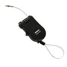 The combination cable lock displayed with its packaging and user manual for easy setup.