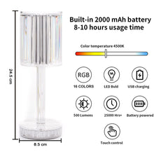 Versatile crystal table lamp offering multiple light colours and USB charging.