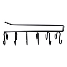 Side profile of sturdy black iron double-row cup holder rack.