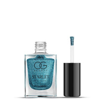 Glamorous nails with a long-lasting Aqua Bluebell glitter finish for a party look.