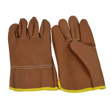 Side view of comfortable leather gardening gloves, showing flexibility for handling tools.