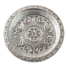 Ornamental silver finished plastic pooja thali plate for devotional use