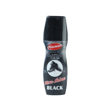 Close-up of liquid black shoe polish being applied to a shoe