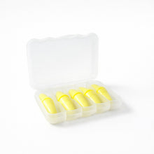 Foam ear plugs set displayed with storage case for travel convenience