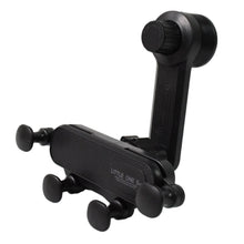 Universal car phone holder designed to fit various horizontal and vertical air vent types.